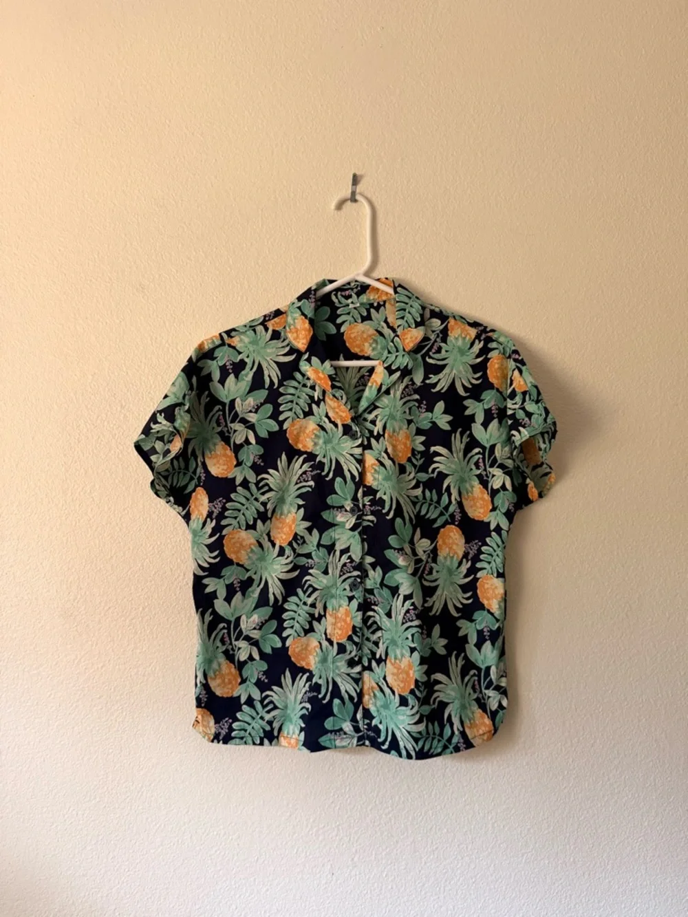 Uniqlo Floral Pineapple Two-Piece Short Set - Navy, Mint & Peach - Picture 3 of 4